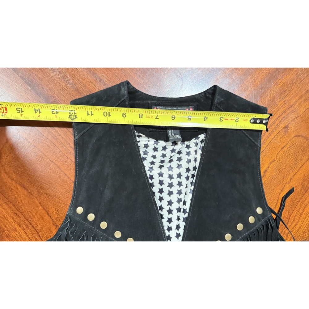 Forever 21 Women's Black Suede Leather Fringe Studded Vest Boho Festival Sz M - Picture 6 of 10